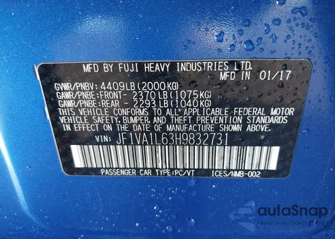 2017 Subaru Wrx Limited from USA, damaged, VIN JF1VA1L63H9832731